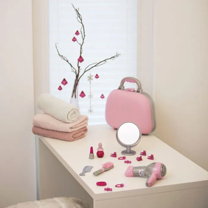 KLEIN Mallette de Coiffure Braun Jouet - Sèche-cheveux Électronique Enfant avec Bruitage, Brosse, Peigne, Bijoux et Cosmétiques Factices - Pour Filles à Partir de 3 Ans