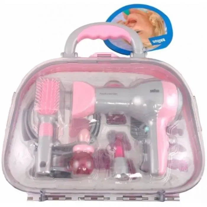 KLEIN Mallette de Coiffure Braun Jouet - Sèche-cheveux Électronique Enfant avec Bruitage, Brosse, Peigne, Bijoux et Cosmétiques Factices - Pour Filles à Partir de 3 Ans