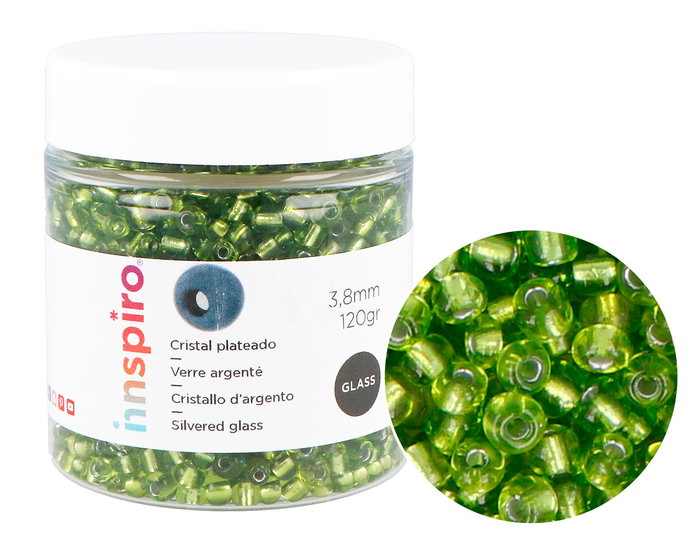 Innspiro Rocaille de verre ronde argenté vert avocat 3,8mm 120g Innspiro Rocaille de verre ronde argenté vert avocat 3,8mm 120g