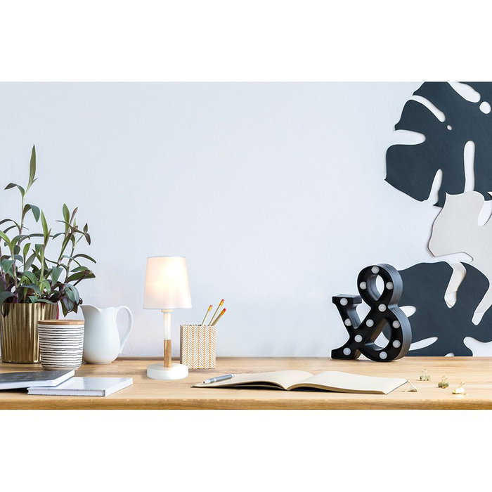 Edm Lampe de table blanche Ø 13 x 32 cm, acier et bois, E14 max 40 W, câble 1,5 m