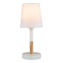 Edm Lampe de table blanche Ø 13 x 32 cm, acier et bois, E14 max 40 W, câble 1,5 m