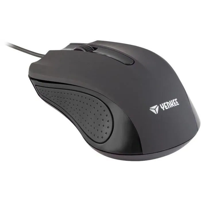 Yenkee Souris Filaire YMS 1015BK - Souris de Bureau avec 3 Boutons, Capteur Optique 1000 DPI, Surface Caoutchoutée Anti-Transpiration, Câble USB 1,25 m - Noir