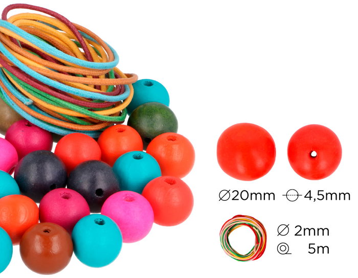 Innspiro Kit de 150 perles en bois de 20 mm et 5 m de fil de coton Innspiro Kit de 150 perles en bois de 20 mm et 5 m de fil de coton