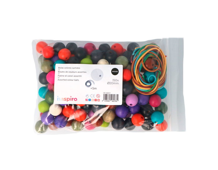 Innspiro Kit de 150 perles en bois de 20 mm et 5 m de fil de coton Innspiro Kit de 150 perles en bois de 20 mm et 5 m de fil de coton