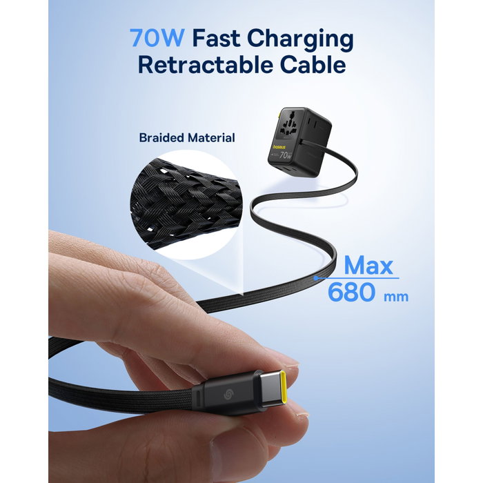 Baseus EnerCore CG11 Adaptateur de voyage 70 W, Noir Baseus EnerCore CG11 Adaptateur de voyage 70 W, Noir