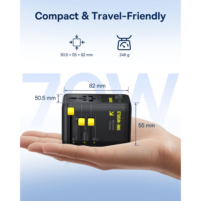 Baseus EnerCore CG11 Adaptateur de voyage 70 W, Noir Baseus EnerCore CG11 Adaptateur de voyage 70 W, Noir