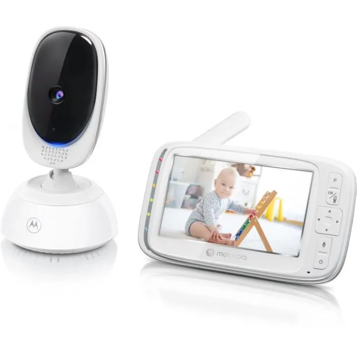 Motorola Baby Moniteur vidéo VM85, Écran 5" WiFi avec vision nocturne infrarouge, portée 300 m, panoramique/zoom/inclinaison à distance, micro, berceuses