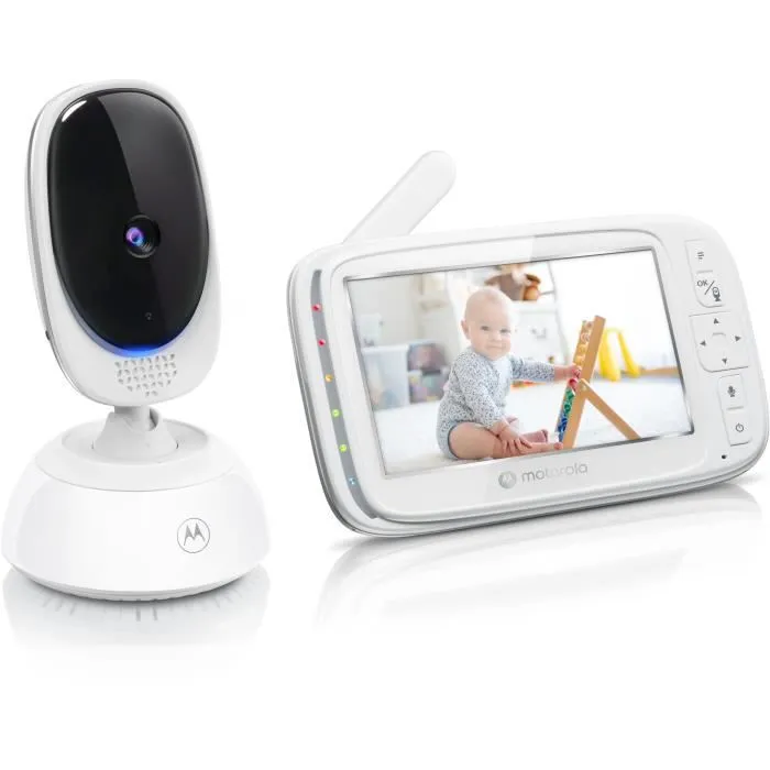 Motorola Baby Moniteur vidéo VM85, Écran 5" WiFi avec vision nocturne infrarouge, portée 300 m, panoramique/zoom/inclinaison à distance, micro, berceuses