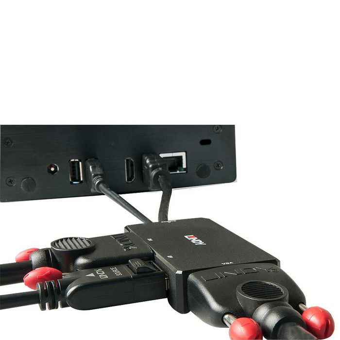 Lindy Convertisseur HDMI vers DisplayPort DVI VGA - Adaptateur Vidéo 4K 3840x2160@30Hz / Full HD 1920x1200@60Hz - Alimentation par USB - Plug & Play