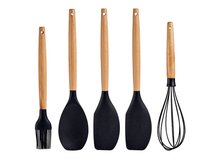 KINVARA Set de 5 ustensiles de cuisine en silicone et bois de hêtre