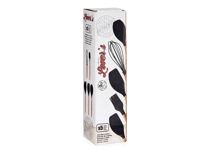 KINVARA Set de 5 ustensiles de cuisine en silicone et bois de hêtre