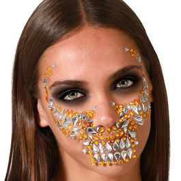 Adhesives Joyas Faciales Calavera pour maquillage, or et argent pour Halloween, Día de Los Muertos, carnaval et événements thématiques
