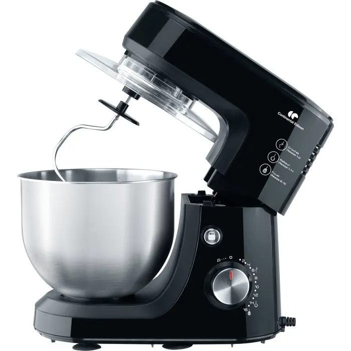 Continental Edison Robot Pâtissier CERP800B2 - 800 W, Bol 4.3 L, 10 Vitesses + Fonction Pulse, Noir