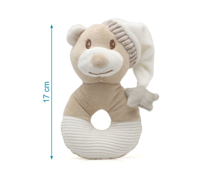 KioKids Hochet Peluche Ourson avec Bonnet - Sonajero Sensoriel en Polyester Doux pour Bébé, Stimulation Auditive et Motricité, Collection Dolci Amici, Beige KioKids Hochet Peluche Ourson avec Bonnet - Sonajero Sensoriel en Polyester Doux pour Bébé, Stimulation Auditive et Motricité, Collection Dolci Amici, Beige
