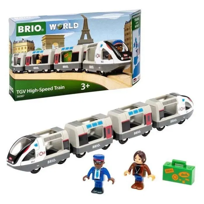 Brio World 36087 Train TGV INOUI SNCF Circuit Bois - 2 Locomotives + 2 Wagons - 37 cm - Collection Trains du Monde - Jouet Enfant dès 3 ans