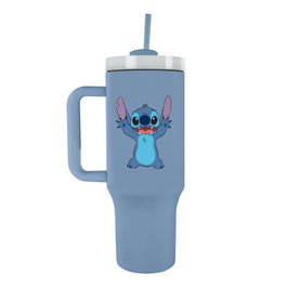 PYRAMID Bouteille isotherme Stitch Disney 1,2 L avec couvercle, paille et poignée - En acier inoxidable