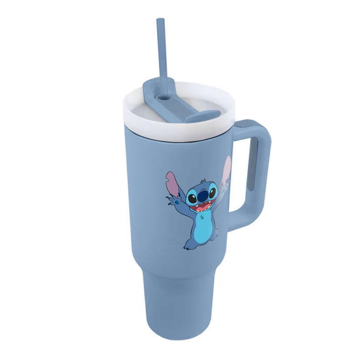 PYRAMID Bouteille isotherme Stitch Disney 1,2 L avec couvercle, paille et poignée - En acier inoxidable