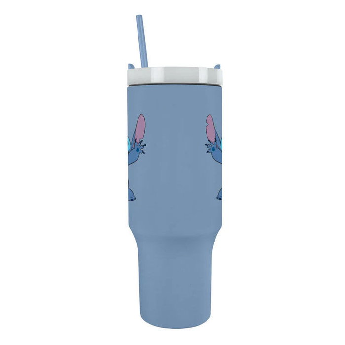 PYRAMID Bouteille isotherme Stitch Disney 1,2 L avec couvercle, paille et poignée - En acier inoxidable