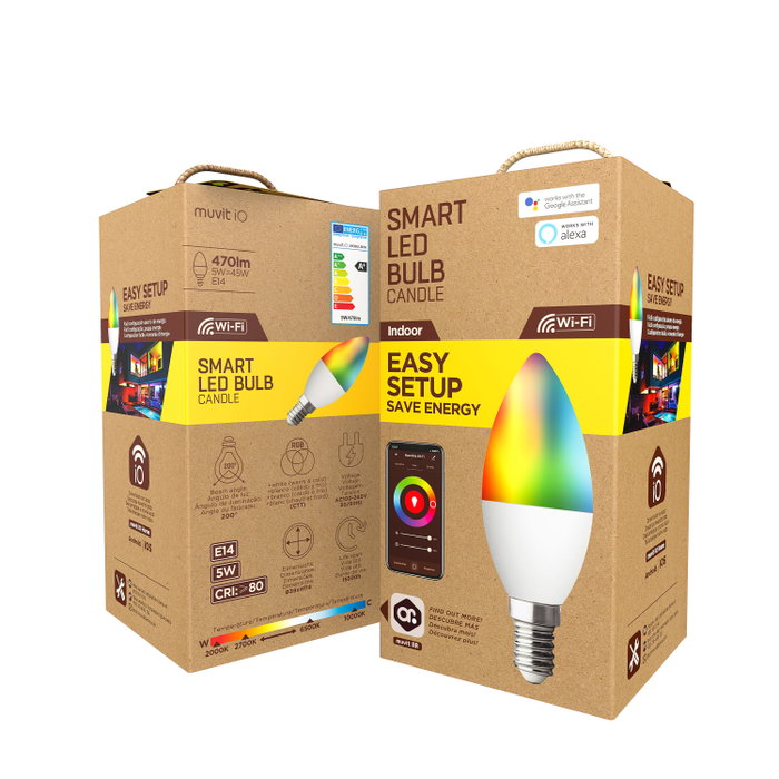 Muvit Io Globo E14 5 W Ampoule LED intelligente vela multicolore blanc connectée WiFi compatible Alexa Google
