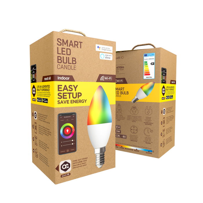 Muvit Io Globo E14 5 W Ampoule LED intelligente vela multicolore blanc connectée WiFi compatible Alexa Google