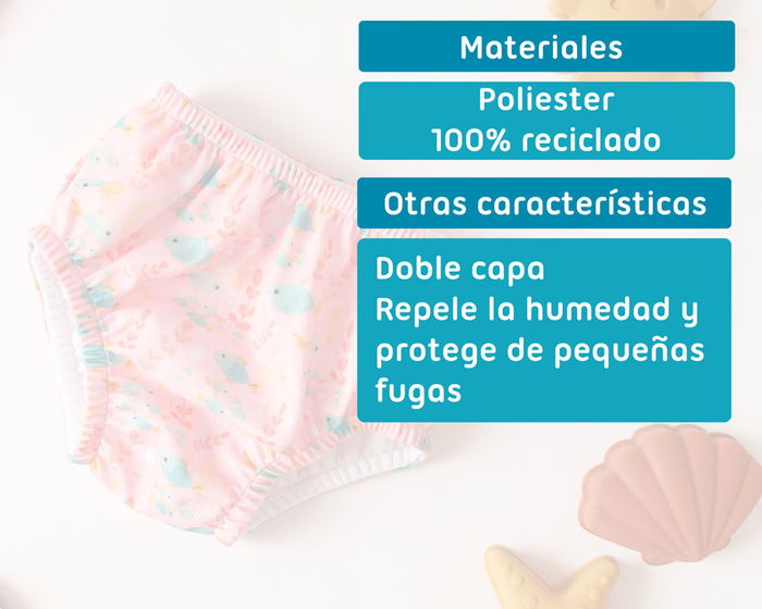 KioKids Bañador Pañal pour Bébé Fille Rosa 24 Mois avec Protection UPF 50+, Anti-Fuites et Matière en Polyester Recyclé - Collection Ocean Dreams