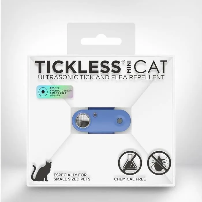 Tickless MINI CAT Répulsif ultrason contre les tiques et puces pour chat - Protection antiparasitaire portable - Coloris Greek Blue