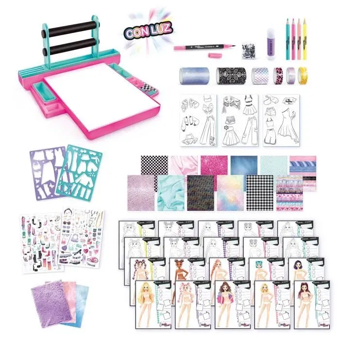 Canal Toys Studio de Mode Lumineux Fashion Designer - OFG 303 - Set créatif avec modèles à colorier, pochoirs et tissus pour enfants dès 6 ans