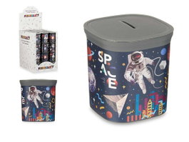 Pincello Tirelire en Plastique Carrée Astronaute Gris 9x10x9 cm (Set de 48)