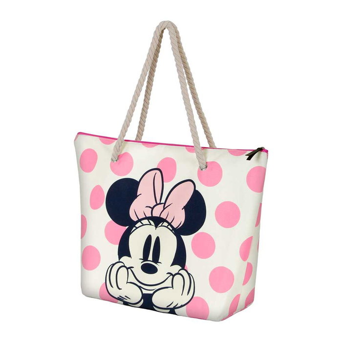 Disney Sac de Plage Dots Minnie pour Piscine ou Voyage avec Compartiment Fermé à Fermeture Éclair, 37 x 52 x 17 cm