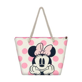 Disney Sac de Plage Dots Minnie pour Piscine ou Voyage avec Compartiment Fermé à Fermeture Éclair, 37 x 52 x 17 cm