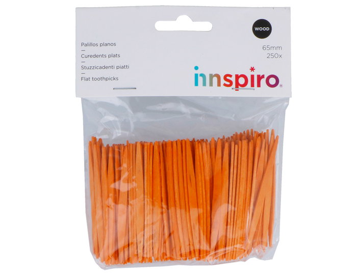 Innspiro Bâtonnets plats en bois orange 65 mm, 250 unités