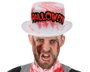 BigBuy Carnival Chapeau Haut de Forme Blanc avec Taches de Sang et Inscriptions Halloween
