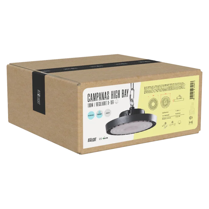 BX3-LIGHT Campana LED High Bay HVB100W-N2-CW 100W IP65 6000K 120° pour hauteurs industrielles, entrepôts, usines