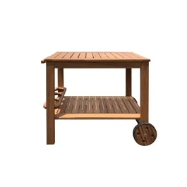 SOLIS Desserte de jardin avec roulettes en bois d'acacia FSC, avec porte-bouteilles intégré, dimensions 94 x 49,3 x 74 cm - Naturel