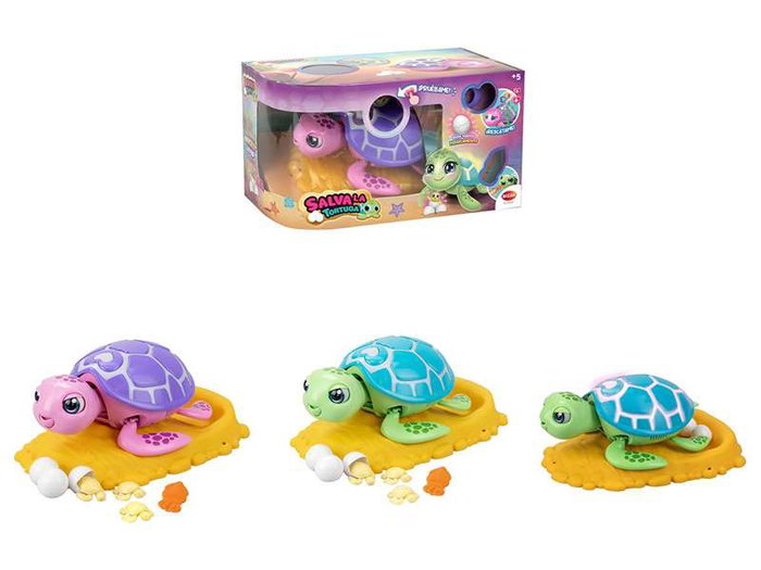 Bizak Tortue interactive sauve la tortue - Jeu d'action et de soin, émet des sons et des lumières, nécessite 3 piles AAA incluses, dimensions 19.2 x 34 x 20 cm, langues: espagnol