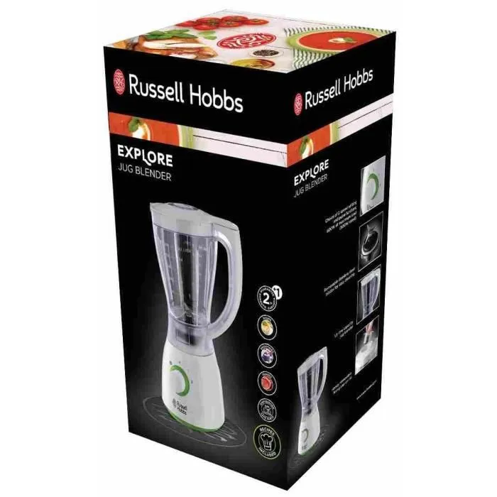 Russell Hobbs Explore 22250-56 Blender 500 W, bol de 1.5 L, 2 vitesses + fonction pulse, pieds antidérapants, pour smoothies, soupes et sauces