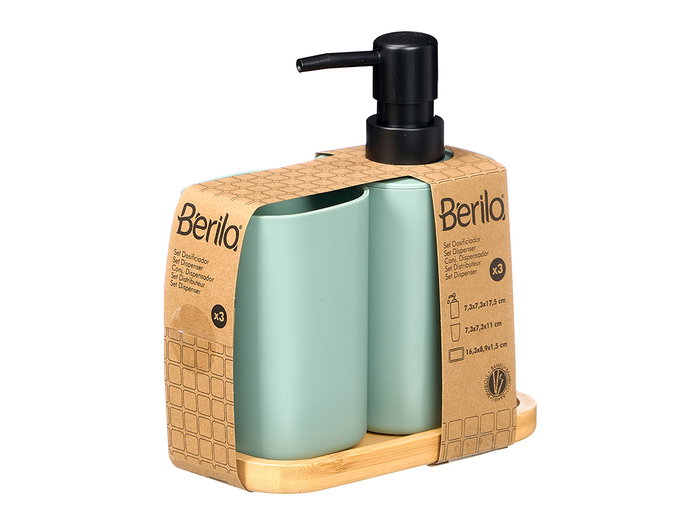 Berilo Set Doseur Verre Base Bambou Menthe 16x18x9 cm (Set de 12)
