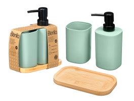 Berilo Set Doseur Verre Base Bambou Menthe 16x18x9 cm (Set de 12)