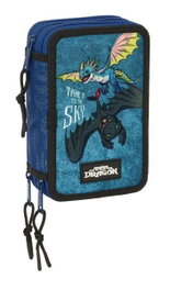 Safta - Plumier triple 37 pièces 'Comment dresser votre dragon' - 3 trousses scolaires - Dimensions : 12.5 x 19.5 x 5.5 cm