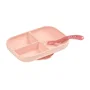 Beaba Set Repas Bébé avec Ventouse, Assiette Silicone Compartimentée et Cuillère, Rose