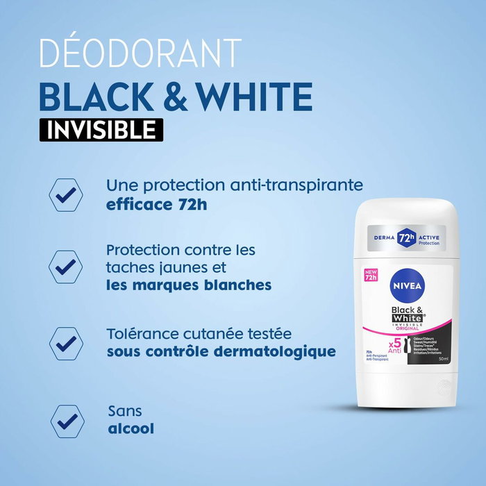 Nivea Black & White Invisible Déodorant Stick 50 ml