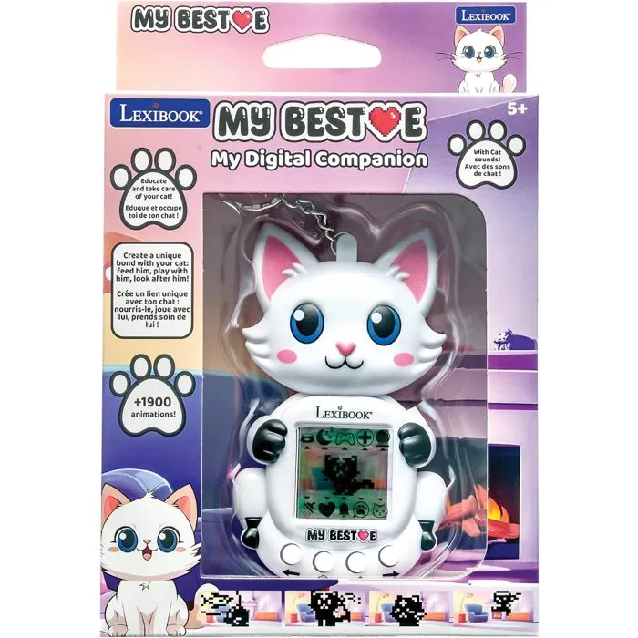 Lexibook Console Compagnon Animal virtuel My Best-E - Chat - Plus de 1900 animations - 3 Mini-Jeux - Porteux - Porte-clés - Dès 5 ans