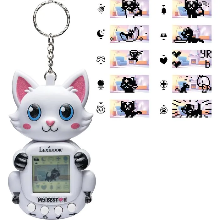 Lexibook Console Compagnon Animal virtuel My Best-E - Chat - Plus de 1900 animations - 3 Mini-Jeux - Porteux - Porte-clés - Dès 5 ans