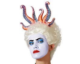 Accessoire de tête tentacules roses et cheveux blancs, pour déguisement Halloween, carnaval, cosplay ou événement à thème