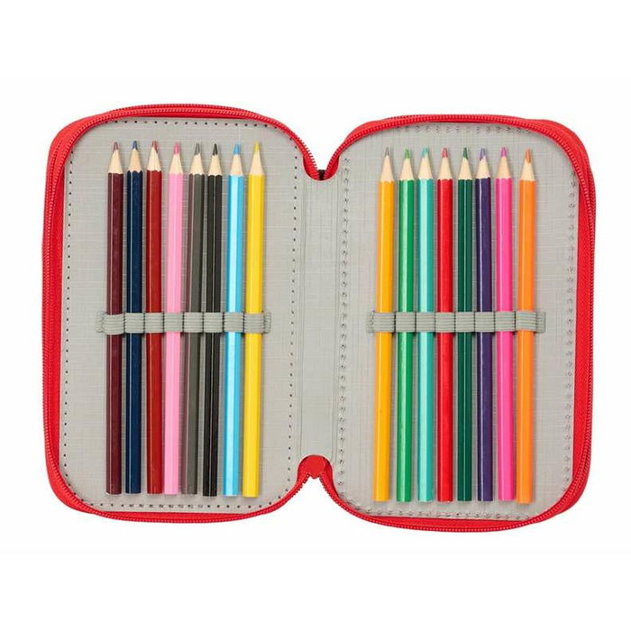 Pochette à crayons triple Spider-Man Noir 12,5 x 19,5 x 5,5 cm 37 Pièces