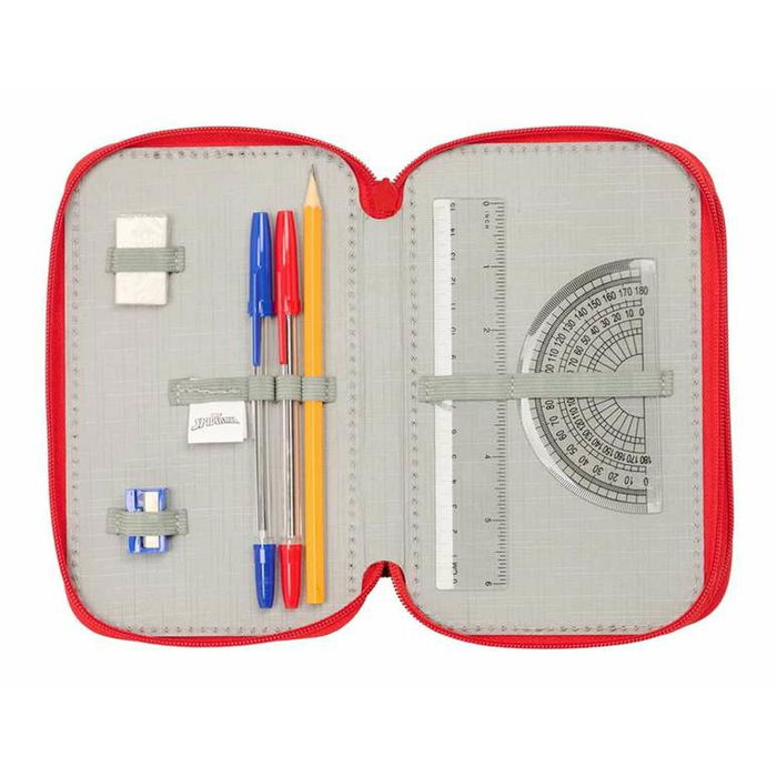 Pochette à crayons triple Spider-Man Noir 12,5 x 19,5 x 5,5 cm 37 Pièces