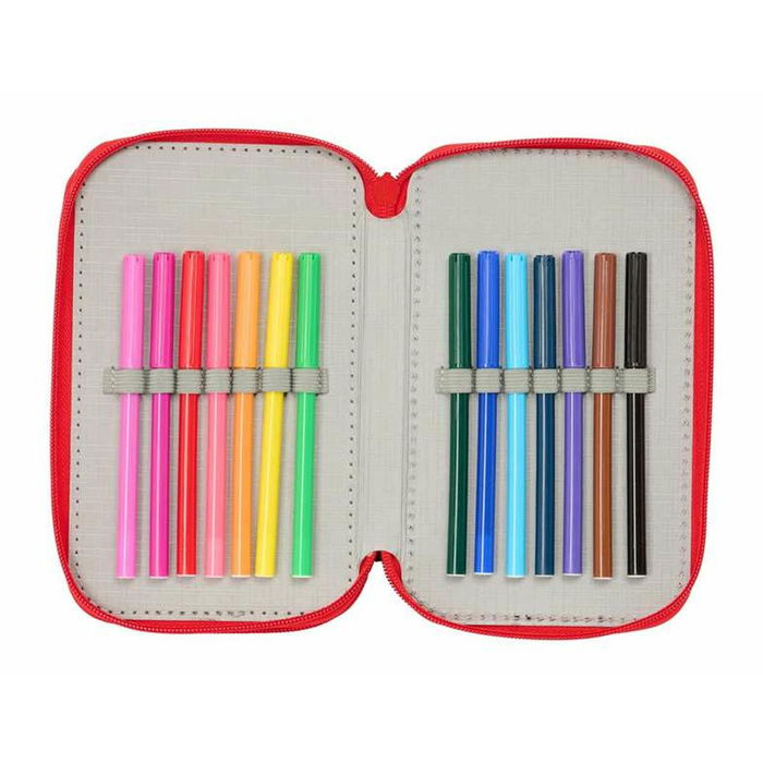 Pochette à crayons triple Spider-Man Noir 12,5 x 19,5 x 5,5 cm 37 Pièces