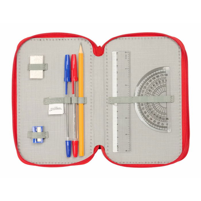 Pochette à crayons triple Spider-Man Noir 12,5 x 19,5 x 5,5 cm 37 Pièces