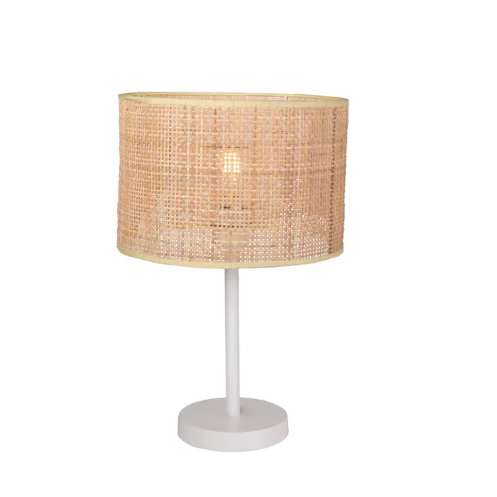 Pakdasht SKD-T1011 Lampe de table en rotin et métal blanc - Abat-jour naturel - Douille E27 - Style bohème chic