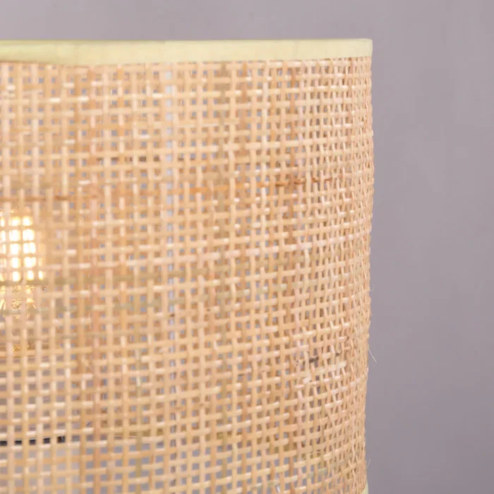 Pakdasht SKD-T1011 Lampe de table en rotin et métal blanc - Abat-jour naturel - Douille E27 - Style bohème chic